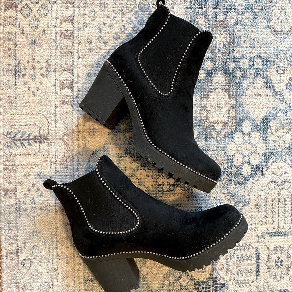 Women's Black Suede Studded Booties